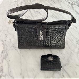 Brighton Bree Woven Handbag Purse Bag Leather H90123 with Black Wallet